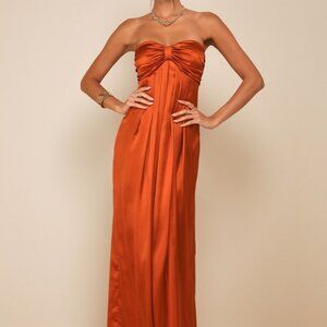Lulus Memorable Entrance Rust Orange Strapless Satin Maxi Dress - Size 2X